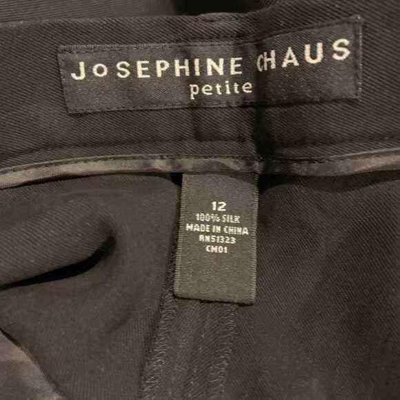 Josephine Chaus Petite Black Silk Straight Pants 12P Classic Corp Workwear‎ - Picture 8 of 9
